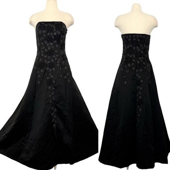 Sue Wong Nocturne Strapless Beaded Evening Gown Dress Maxi Vintage Black 10 - Picture 1 of 14